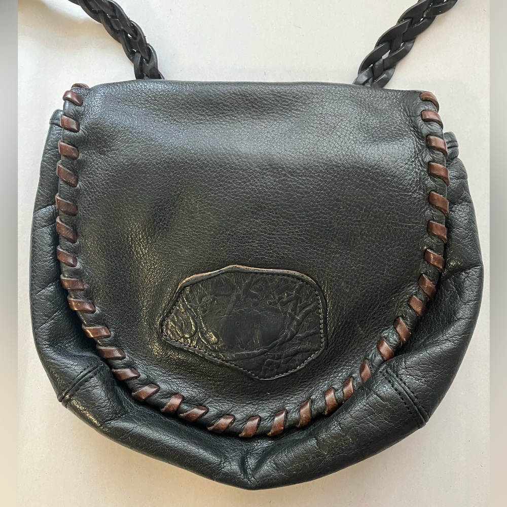Carlos Falchi 100% Leather Crossbody satchel Western Black Boho Festival